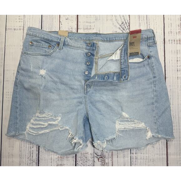 Levis 501 High Rise Distressed Button Fly Light Wash Shorts Size 20W Women’s NWT - Picture 4 of 7